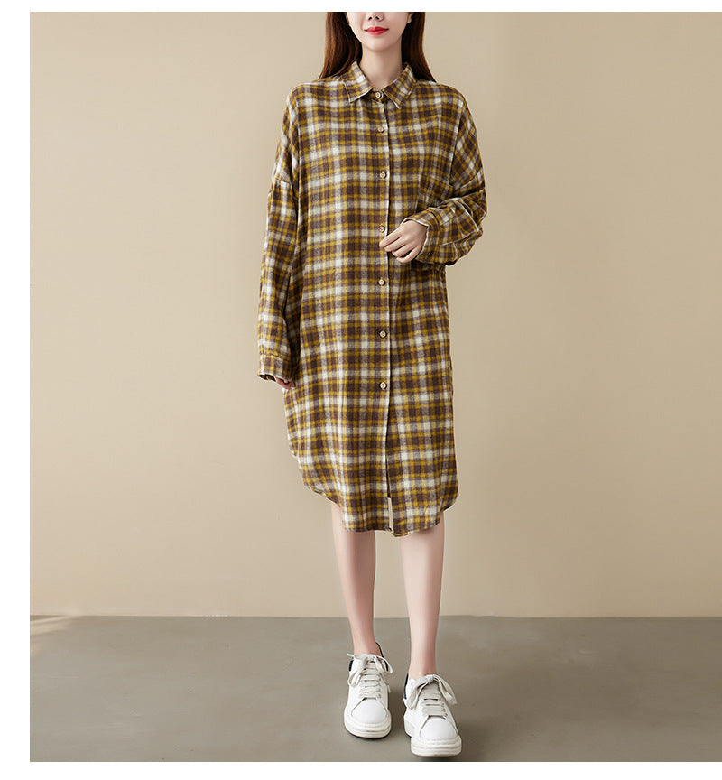 Plus Size Plaid Curve Hem Shirt Dress