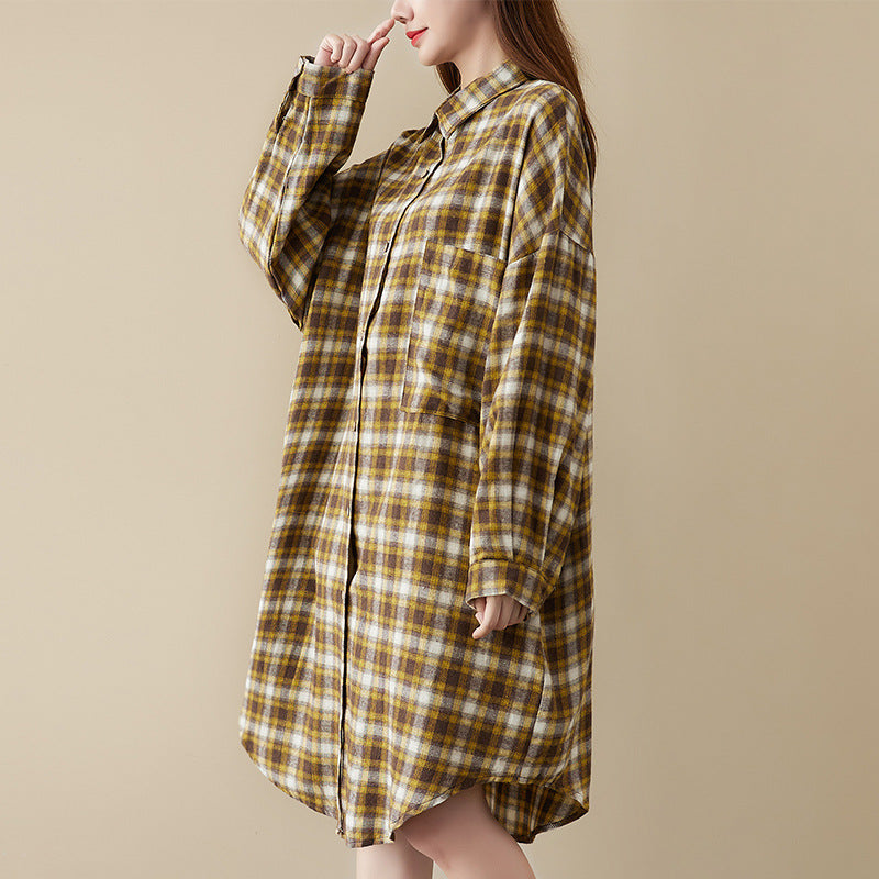 Plus Size Plaid Curve Hem Shirt Dress