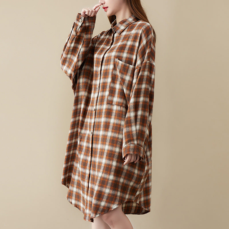 Plus Size Plaid Curve Hem Shirt Dress