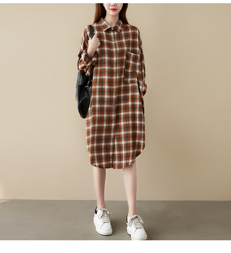 Plus Size Plaid Curve Hem Shirt Dress