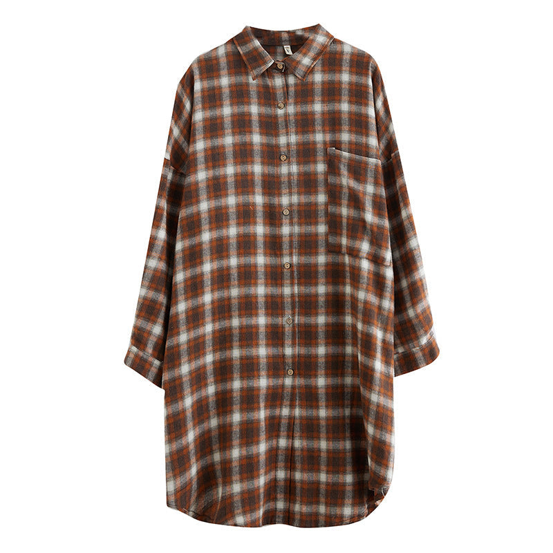Plus Size Plaid Curve Hem Shirt Dress