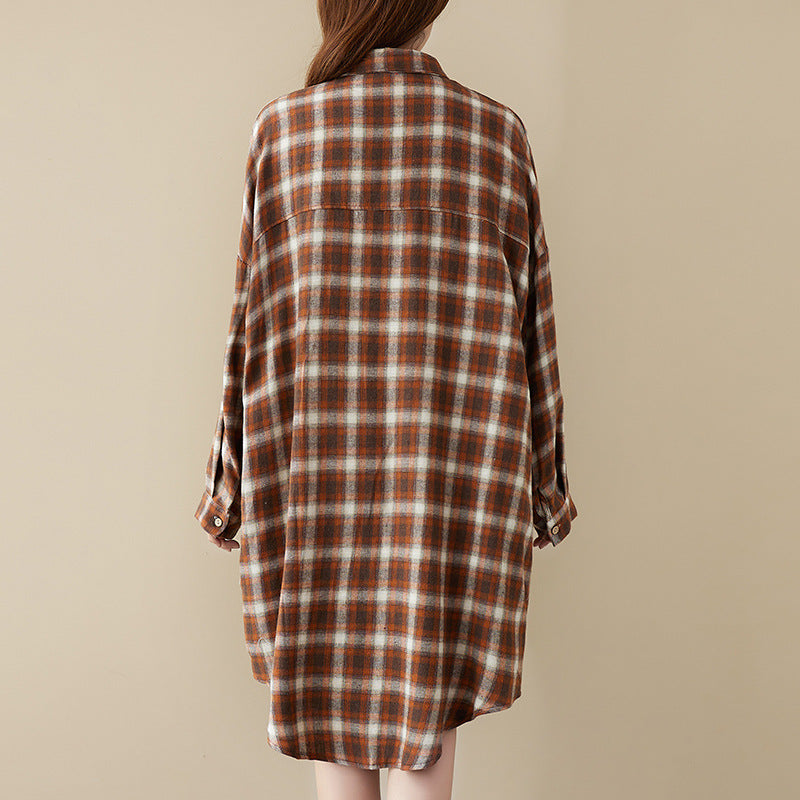 Plus Size Plaid Curve Hem Shirt Dress