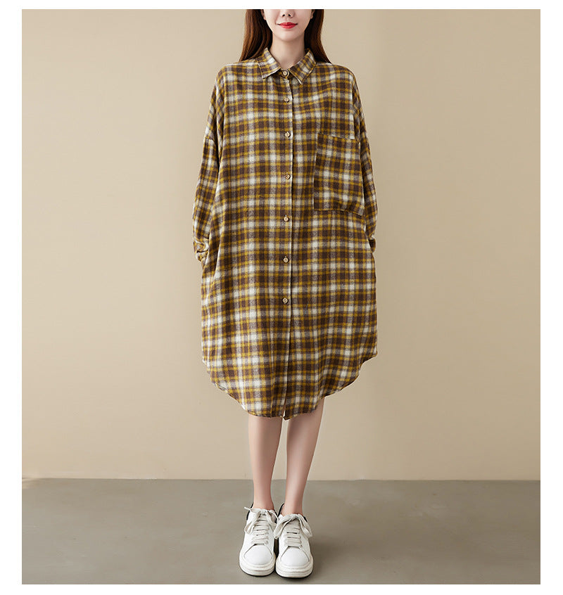 Plus Size Plaid Curve Hem Shirt Dress