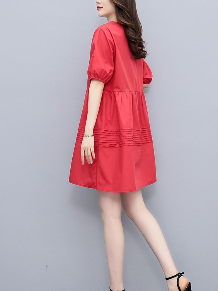 Plus Size Pleat Balloon Sleeve Babydoll Dress
