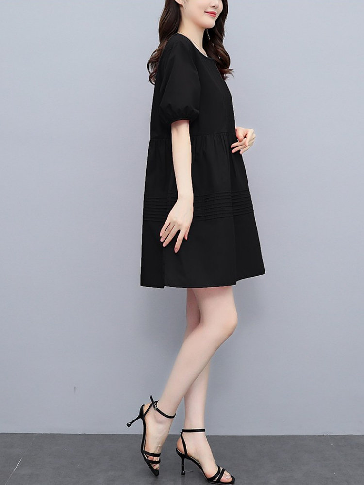 Plus Size Pleat Balloon Sleeve Babydoll Dress
