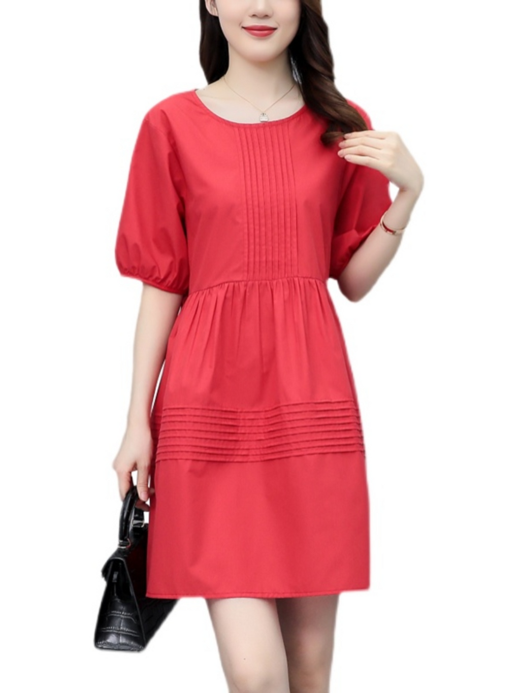 Plus Size Pleat Balloon Sleeve Babydoll Dress