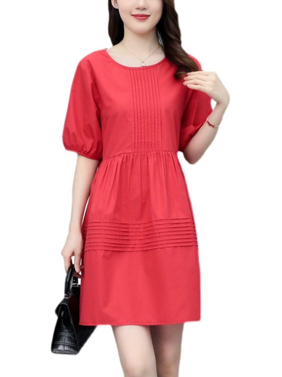 Plus Size Pleat Balloon Sleeve Babydoll Dress