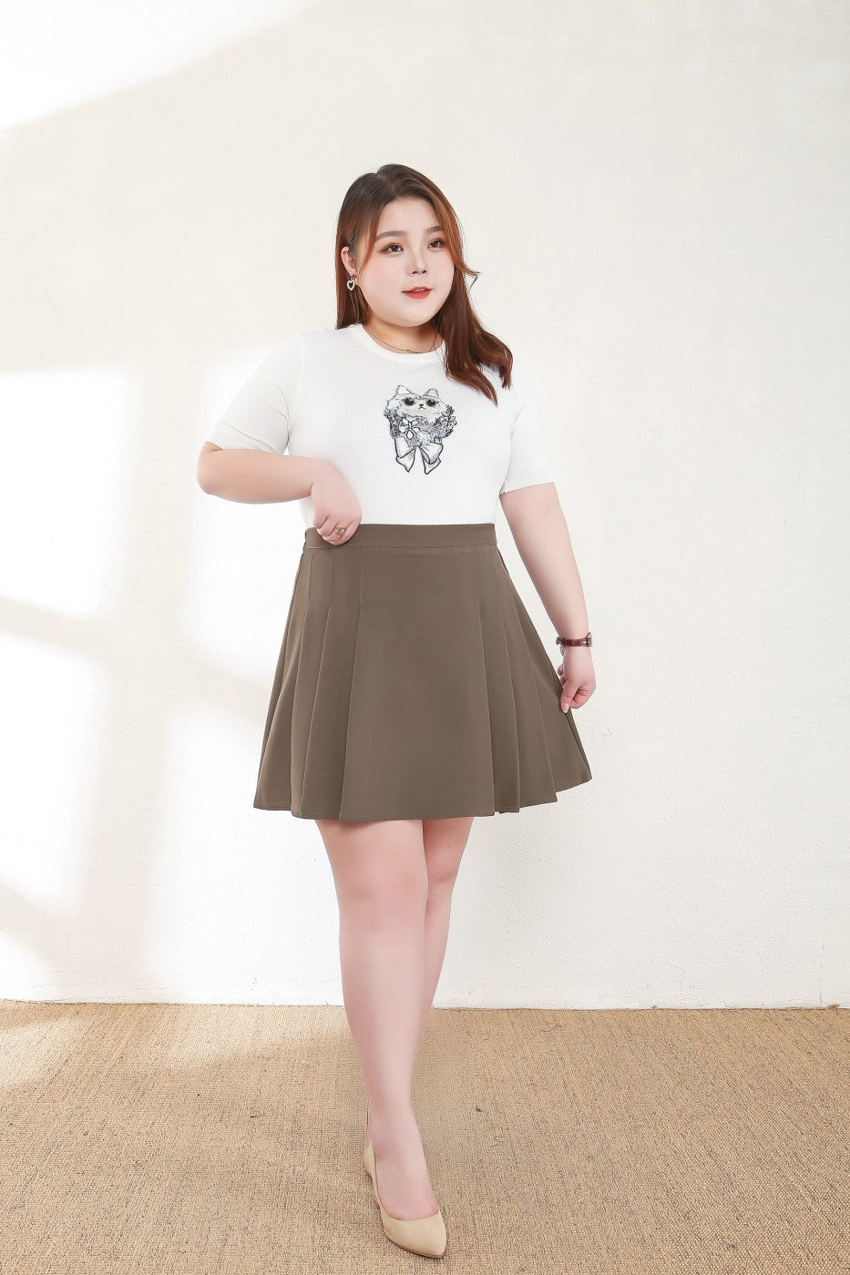 Clara Plus Size Pleat Mini Skirt