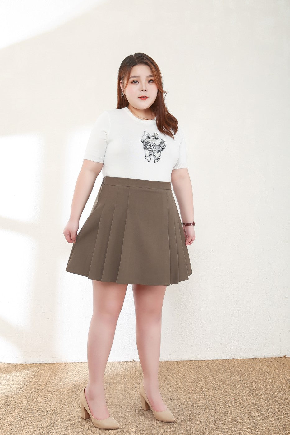 Clara Plus Size Pleat Mini Skirt