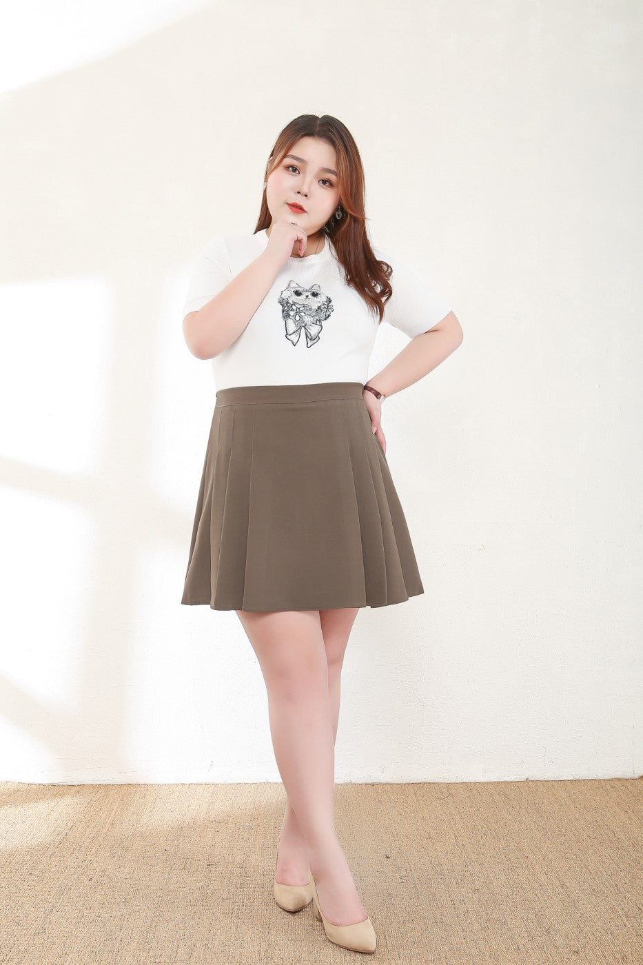 Clara Plus Size Pleat Mini Skirt