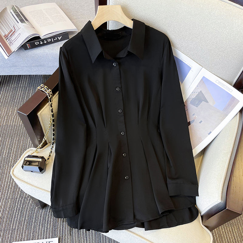 Plus Size Korean Peplum Long Sleeve Shirt Blouse