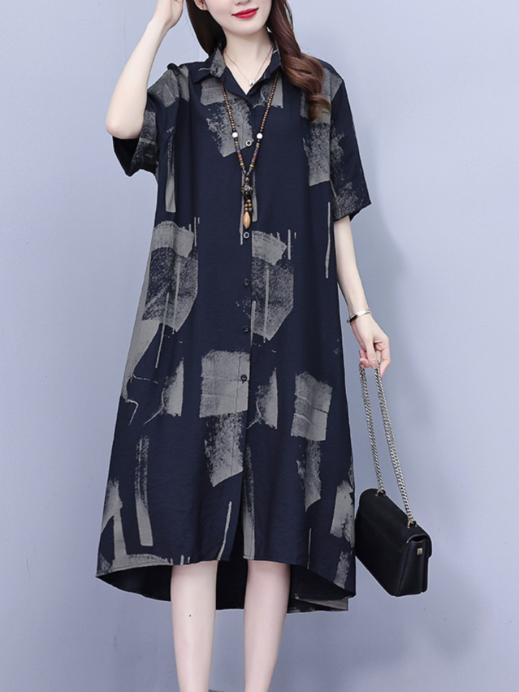 Plus Size Pocket Art A Line Shirt Dress