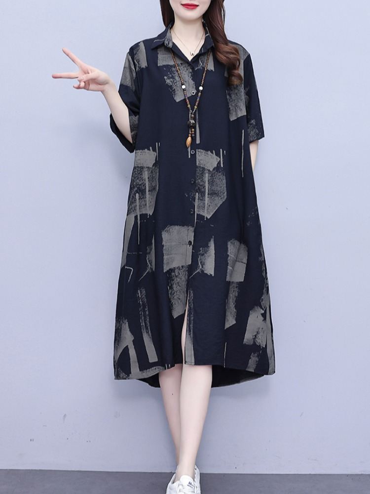Plus Size Pocket Art A Line Shirt Dress