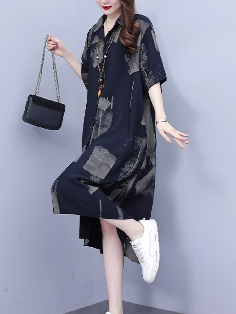Plus Size Pocket Art A Line Shirt Dress