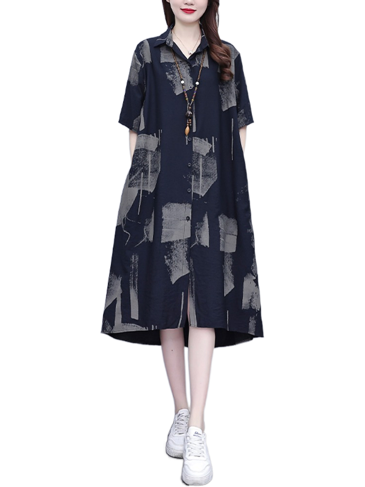 Plus Size Pocket Art A Line Shirt Dress