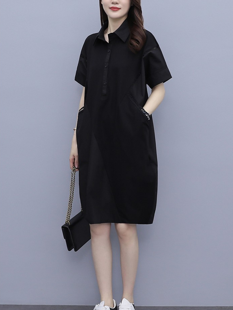 Plus Size Pockets Black Shirt Dress