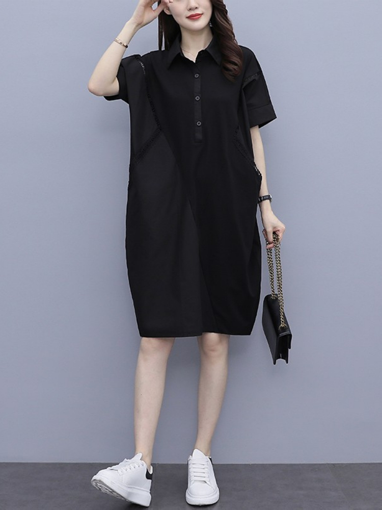 Plus Size Pockets Black Shirt Dress