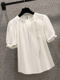 Plus Size Pussybow Pleat A Line Blouse