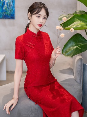 Plus Size Red Lace Cheongsam Dress