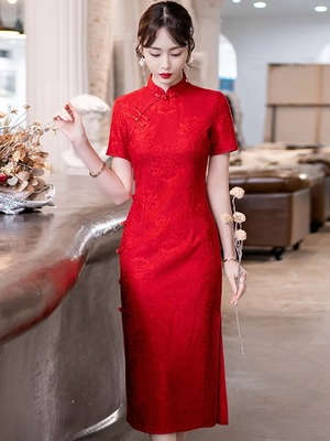 Plus Size Red Lace Cheongsam Dress