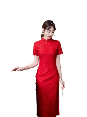 Plus Size Red Lace Cheongsam Dress