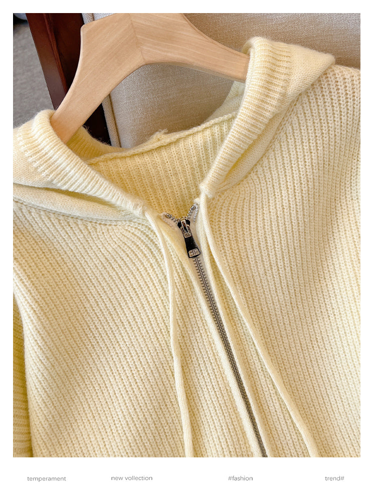 Plus Size Rib Knit Thick Hood Sweater Jacket