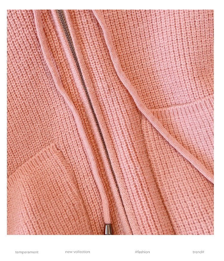 Plus Size Rib Knit Thick Hood Sweater Jacket