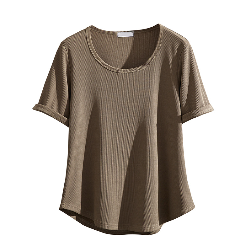 Plus Size Ribbed Knit U Neck T Shirt (EXTRA BIG SIZE)