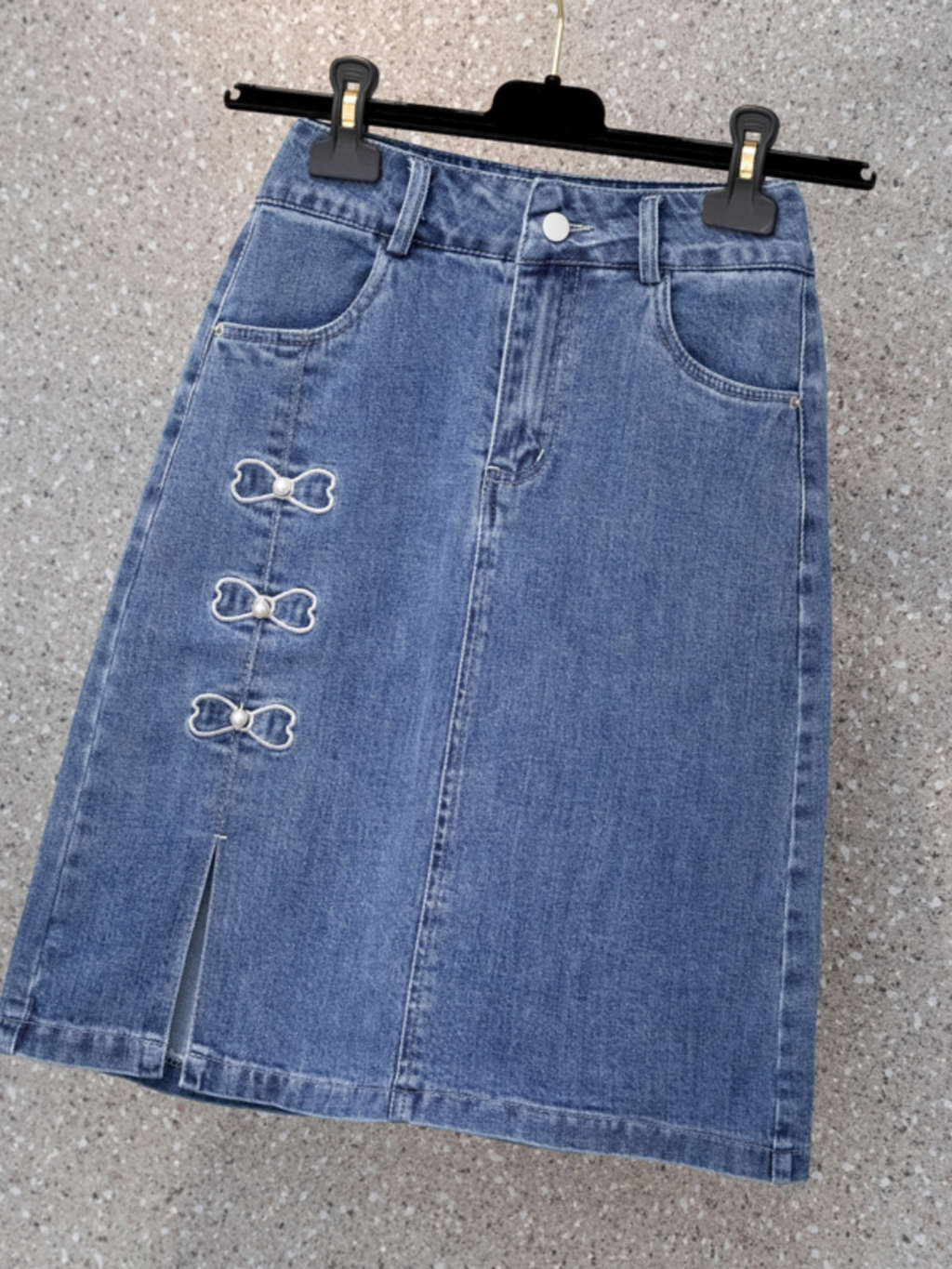 Plus Size Ribbon Denim Skirt