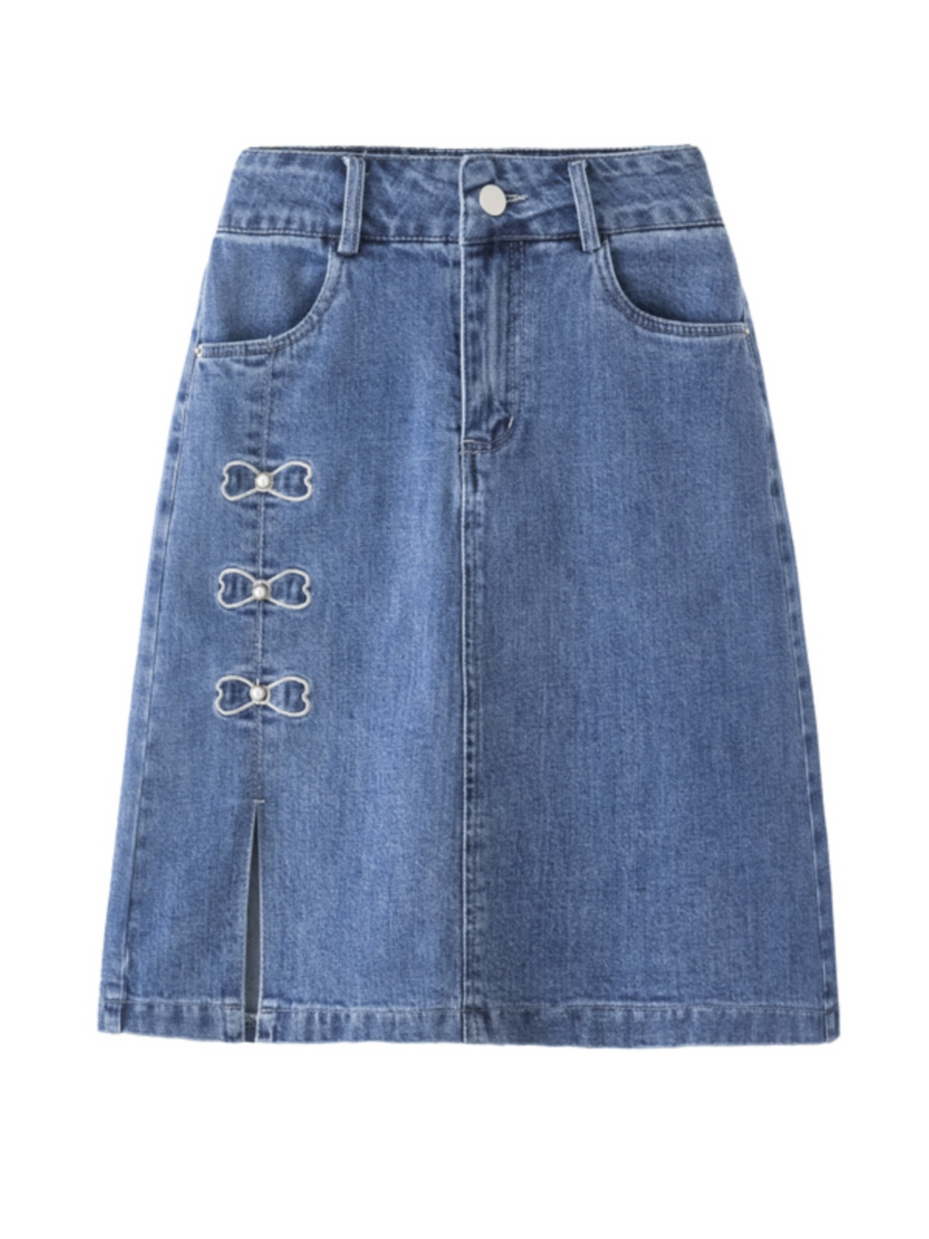 Plus Size Ribbon Denim Skirt