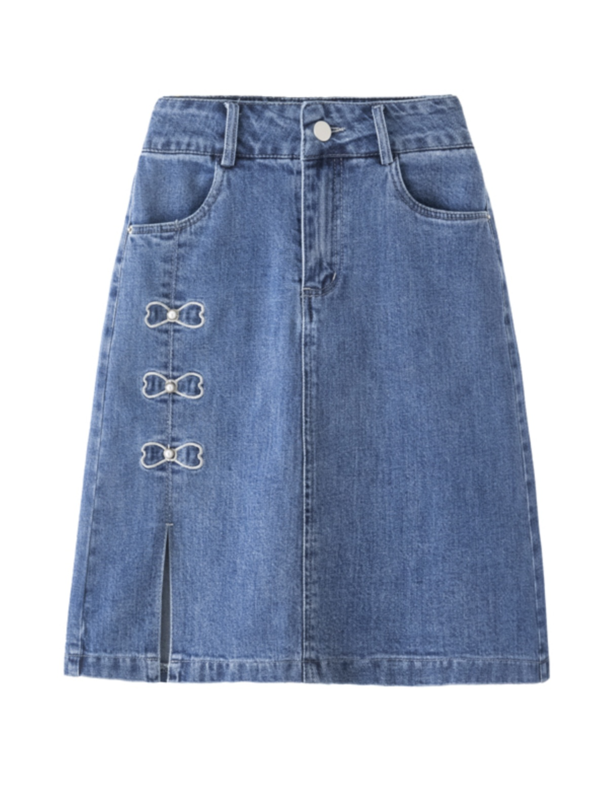 Plus Size Ribbon Denim Skirt