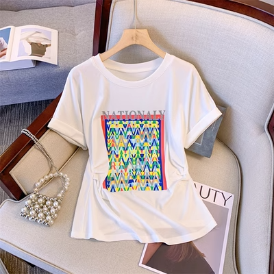 Plus Size Scrunch Side Graphic Tee
