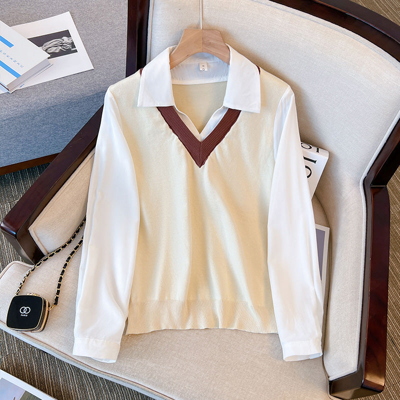 Plus Size Mock Vest Layer Shirt Blouse