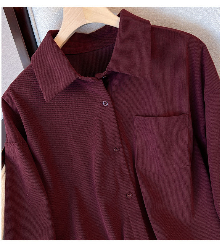 Plus Size Corduroy Long Sleeve Shirt