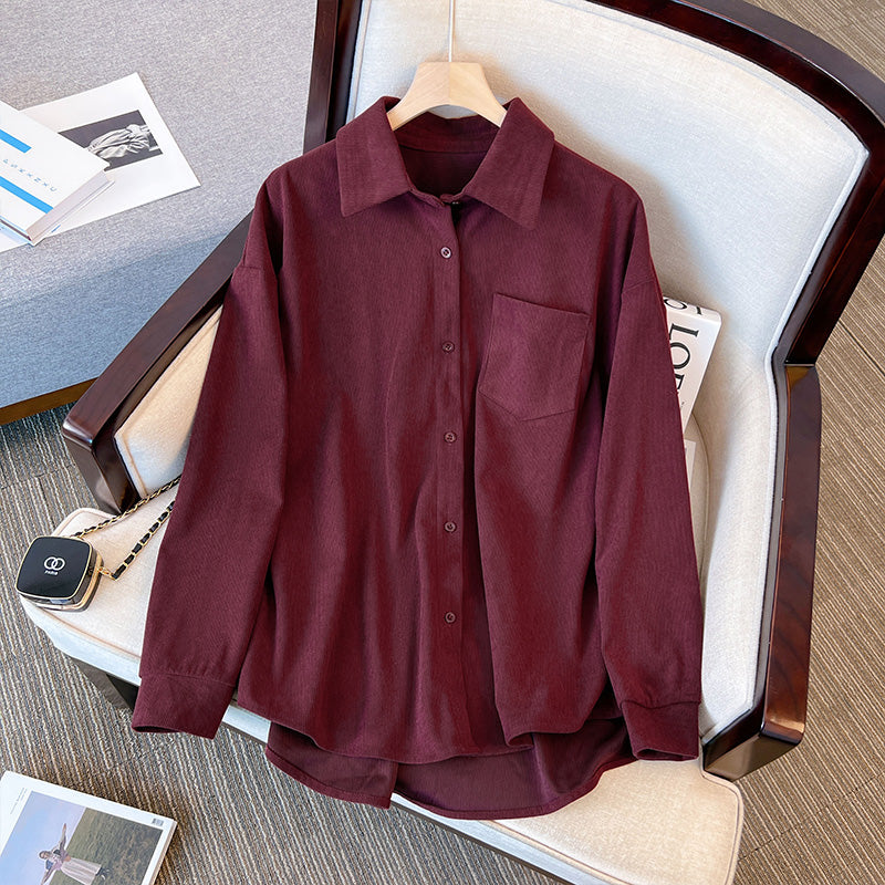 Plus Size Corduroy Long Sleeve Shirt