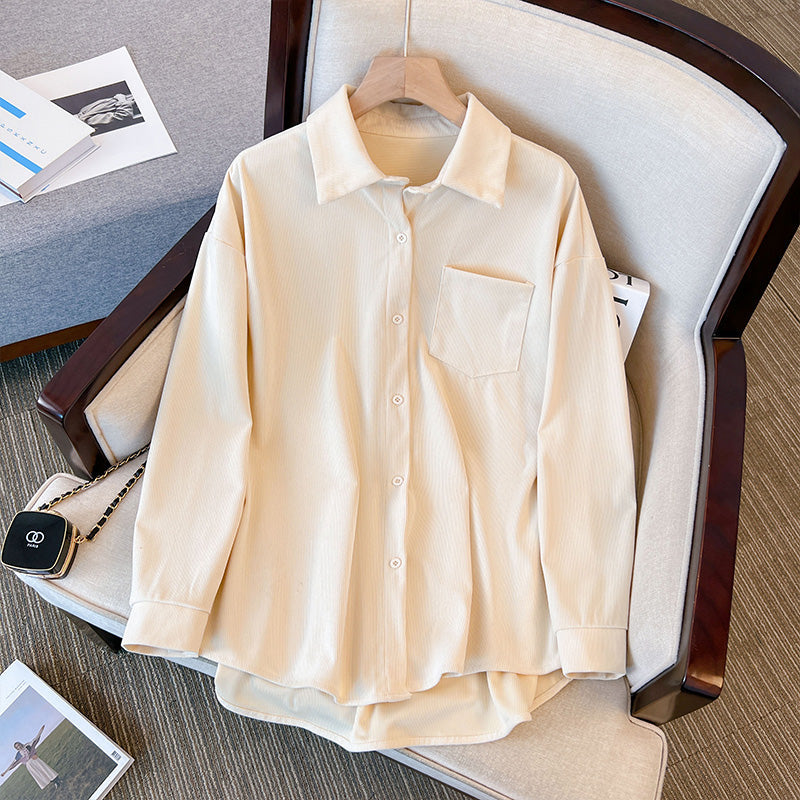 Plus Size Corduroy Long Sleeve Shirt