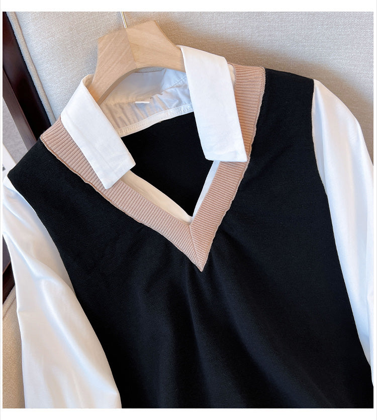 Plus Size Mock Vest Layer Shirt Blouse