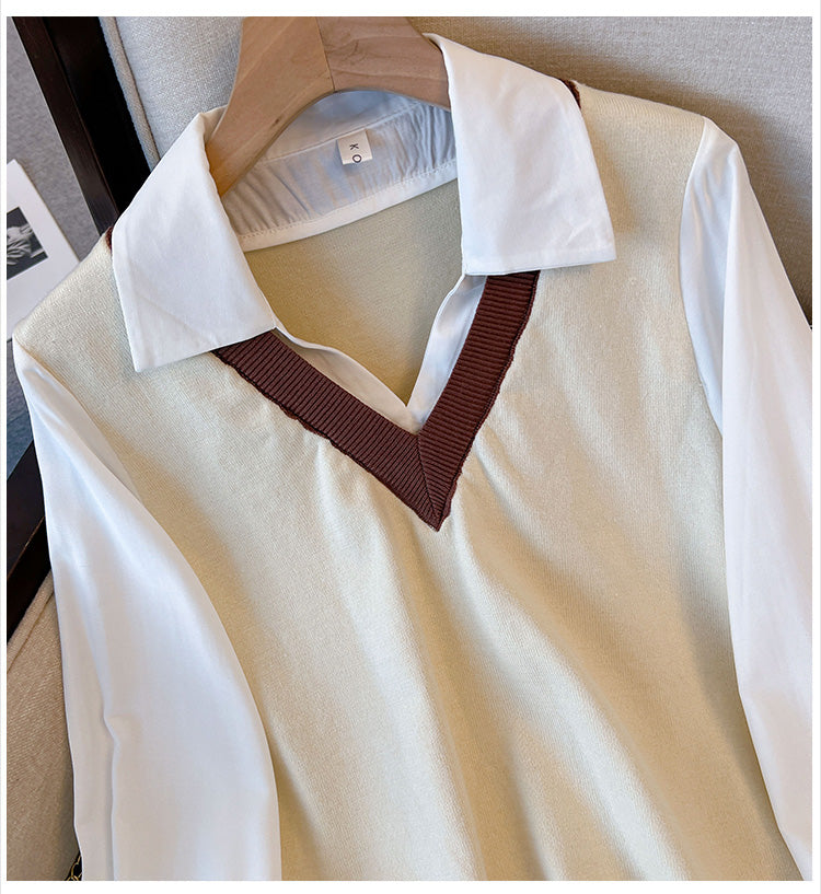 Plus Size Mock Vest Layer Shirt Blouse