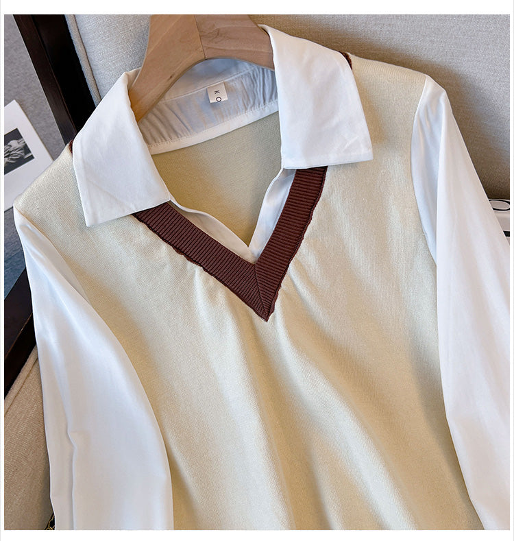 Plus Size Mock Vest Layer Shirt Blouse