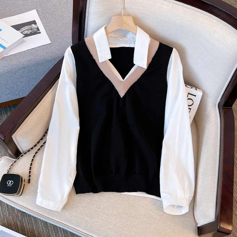 Plus Size Mock Vest Layer Shirt Blouse