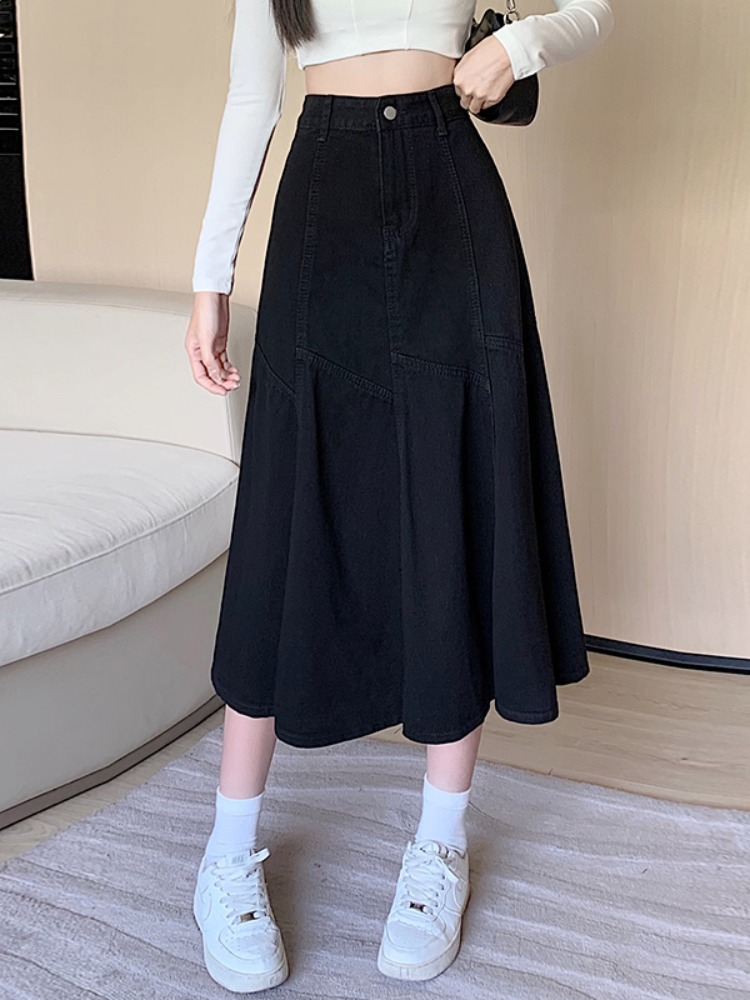 Plus Size Slant A Line Denim Skirt