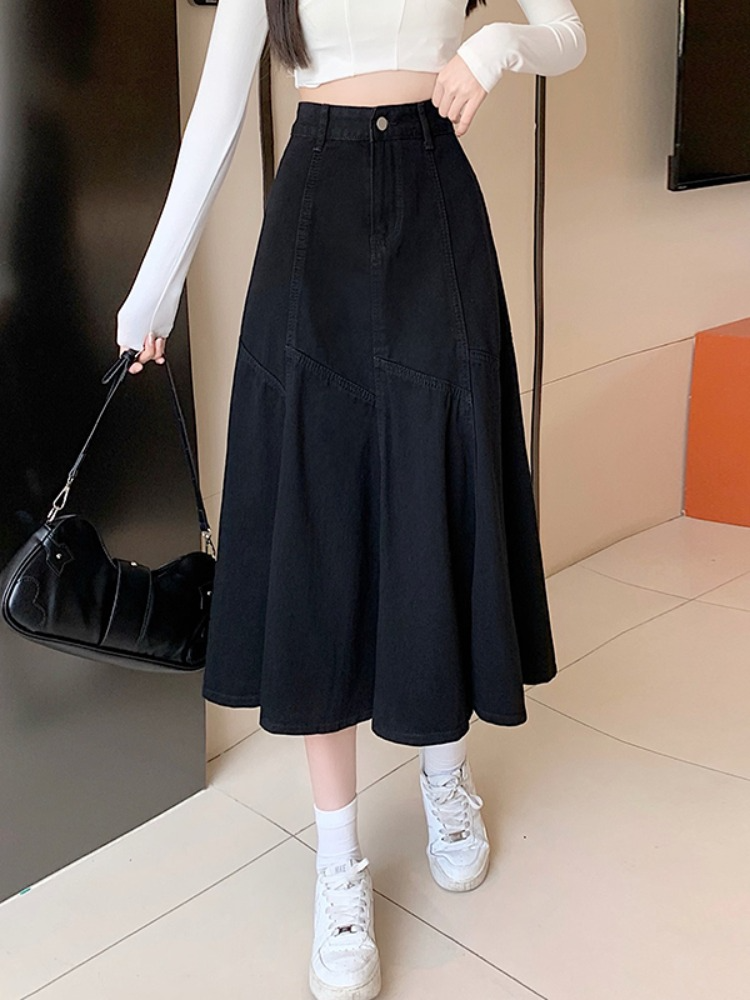 Plus Size Slant A Line Denim Skirt