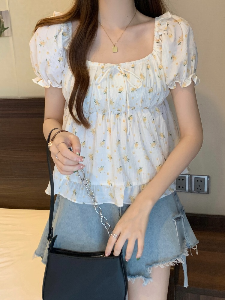 Plus Size Square Neck Ditsy Floral Babydoll Top