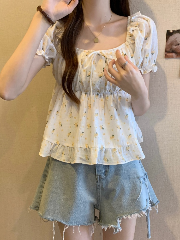 Plus Size Square Neck Ditsy Floral Babydoll Top