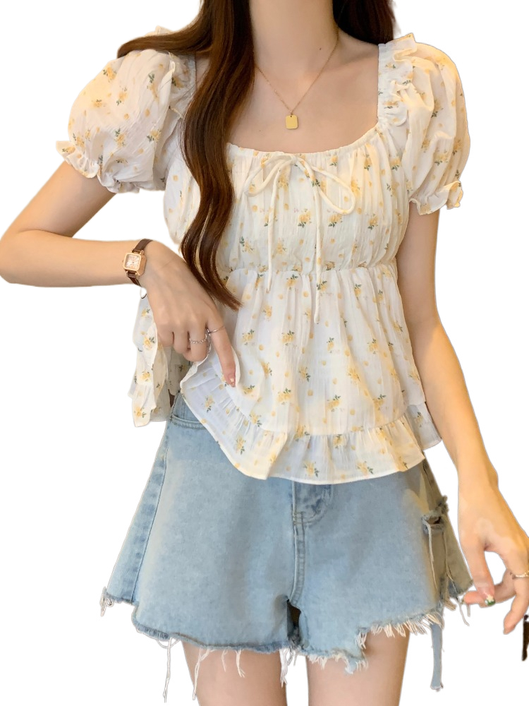 Plus Size Square Neck Ditsy Floral Babydoll Top