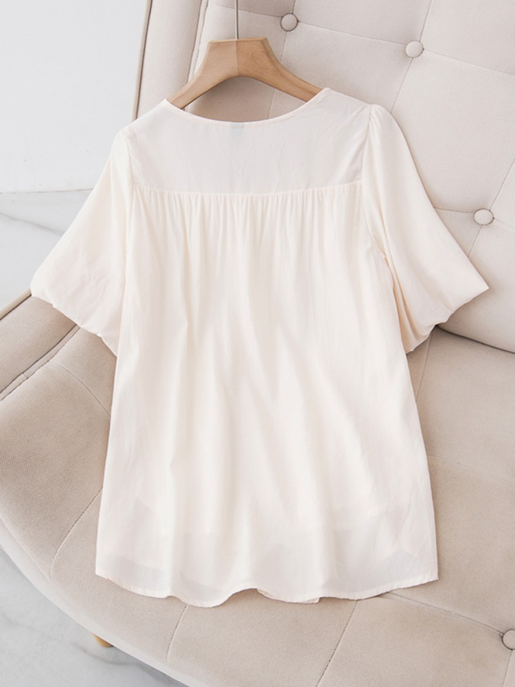 Plus Size Square Neck Lattice Lace Short Sleeve Blouse