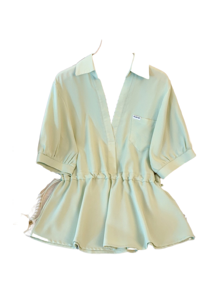 Plus Size Stripe Inner Mock 2 Piece Peplum Shirt Blouse