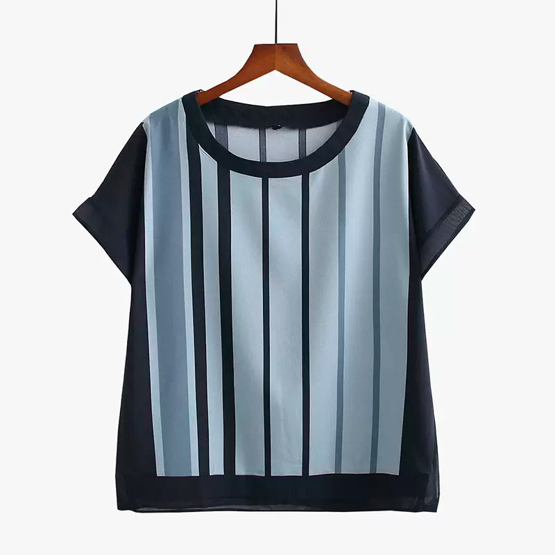 Plus Size Stripes Mixed Print Top