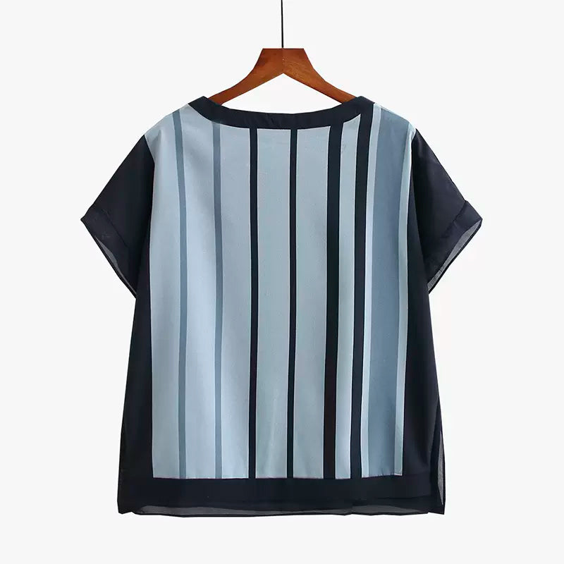 Plus Size Stripes Mixed Print Top