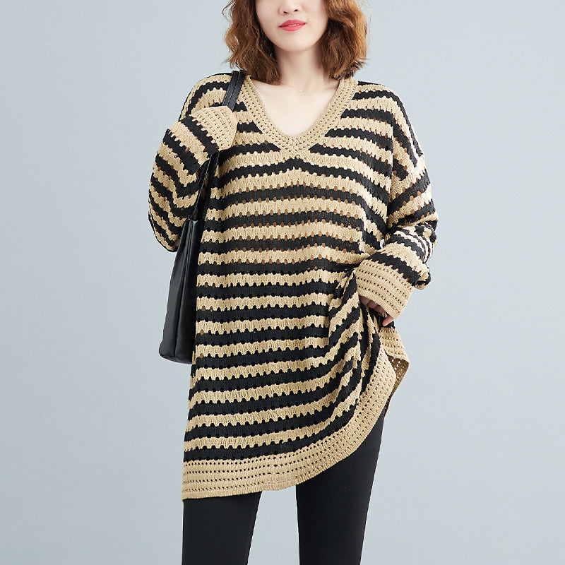 Plus Size Chevron V Neck Sweater